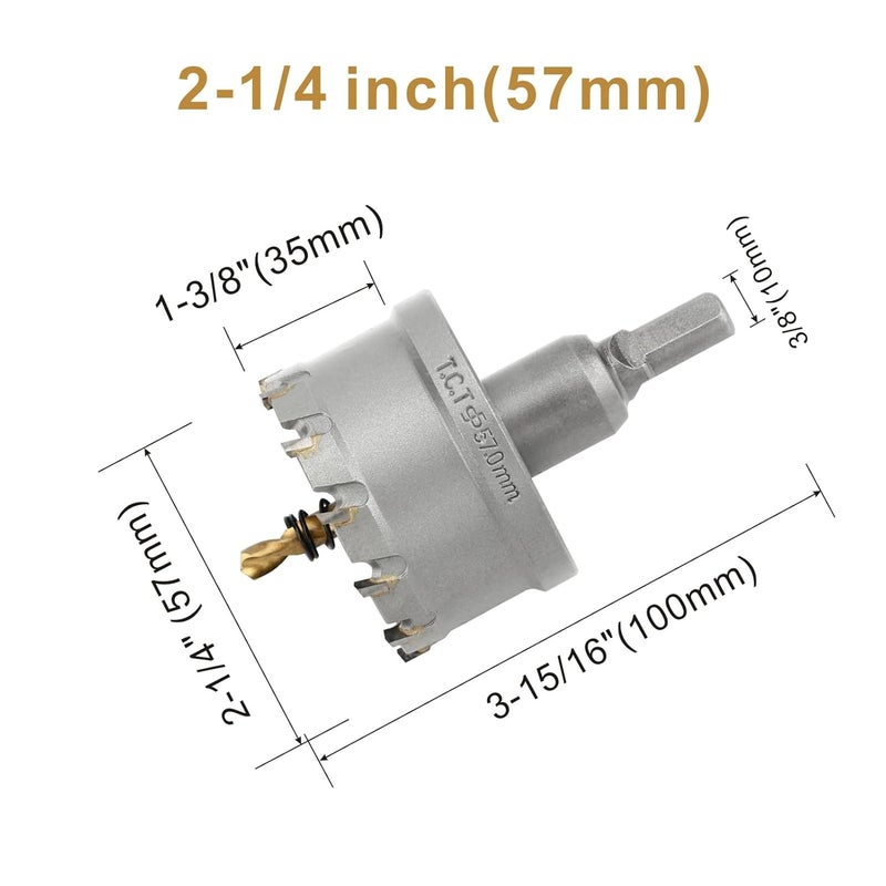 dashap 2-1/4''(57mm) TCT Hole Saw Kit,Tungsten Carbide Hole Saw Drill Bit with Titanium-Plated Pilot Drill bit for Hard Metal,Alloy,Aluminum,Stainless Steel,Plastic,Iron - Image 2